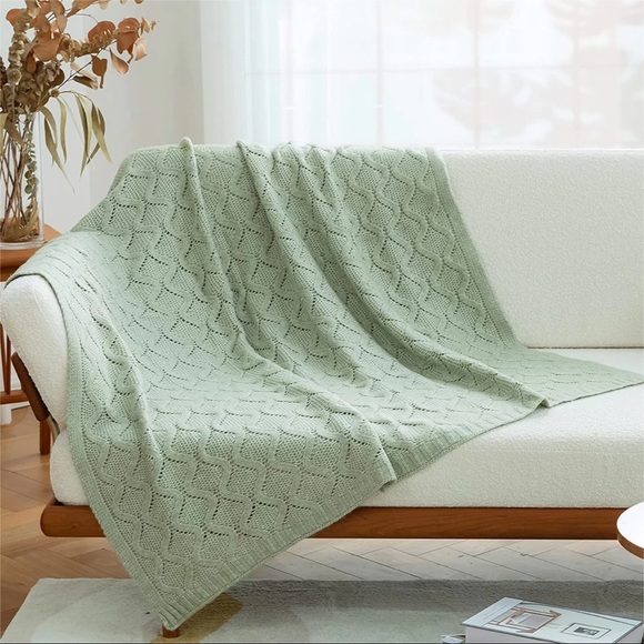 Farmhouse Knit Blanket with Wave Cable Pattern - 50 in x 60 in - Picture 3 of 3